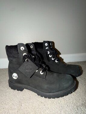 Timberland Premium 6-Inch Velvet Accent Waterproof Boots in black nubuck leather